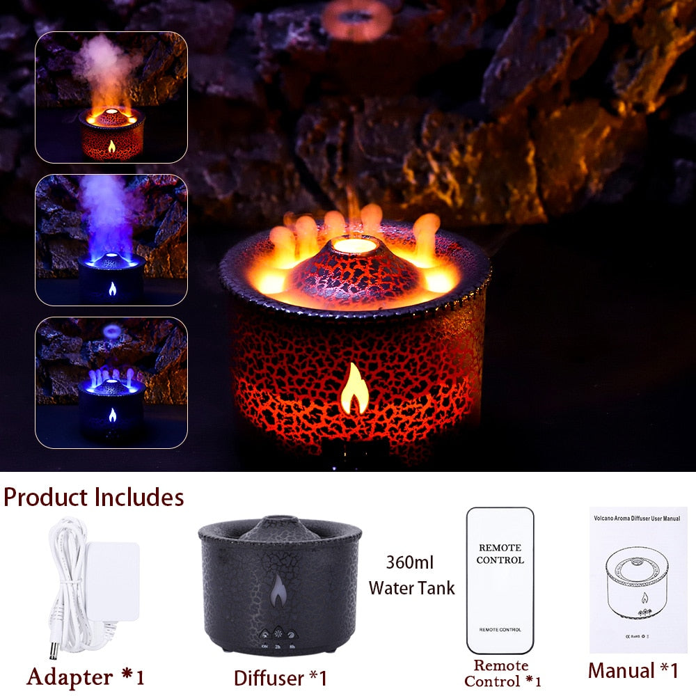 Volcano Fire Flame Air Humidifier Aroma Diffuser Essential Oil with Remote Control Jellyfish for Home Fragrance Mist Mak Smoking - mglopal
