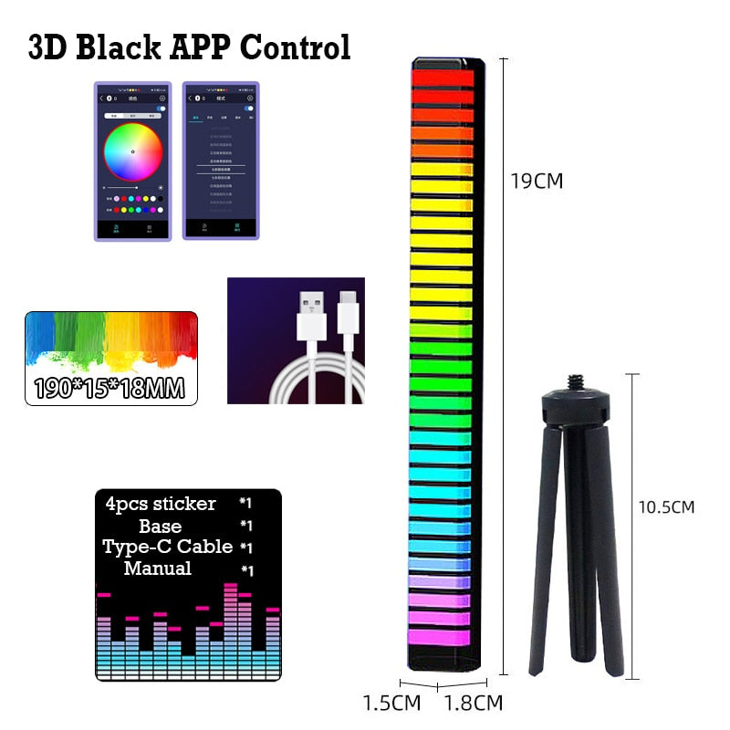 FTOYIN Creative RGB Music Sound Light Bar 5V USB 16/32Led App Control Led Music Rhythm Night Lights Pickup Voice Ambient Light