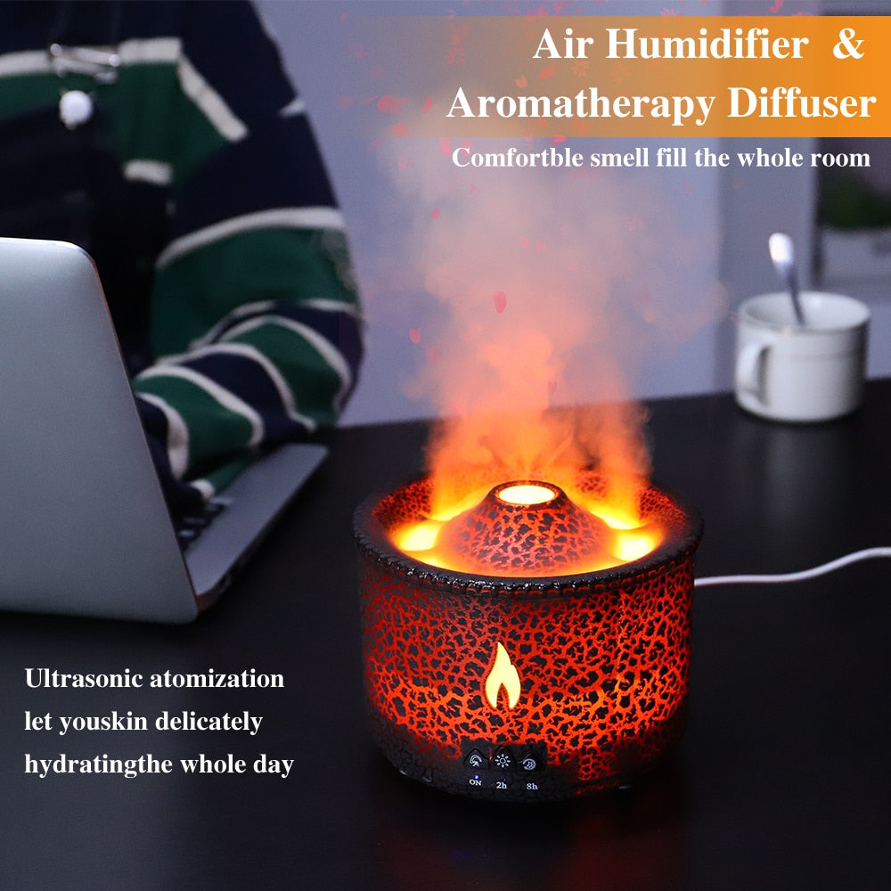 Volcano Fire Flame Air Humidifier Aroma Diffuser Essential Oil with Remote Control Jellyfish for Home Fragrance Mist Mak Smoking - mglopal