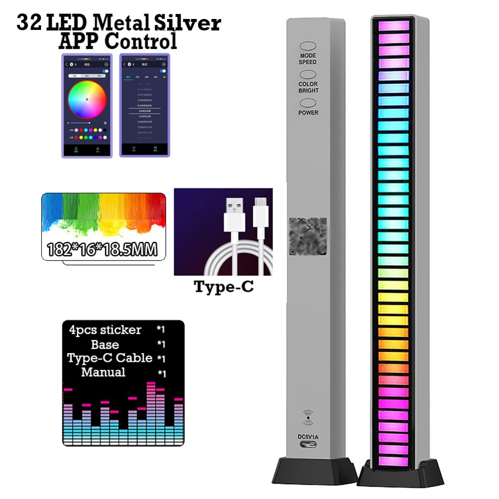FTOYIN Creative RGB Music Sound Light Bar 5V USB 16/32Led App Control Led Music Rhythm Night Lights Pickup Voice Ambient Light