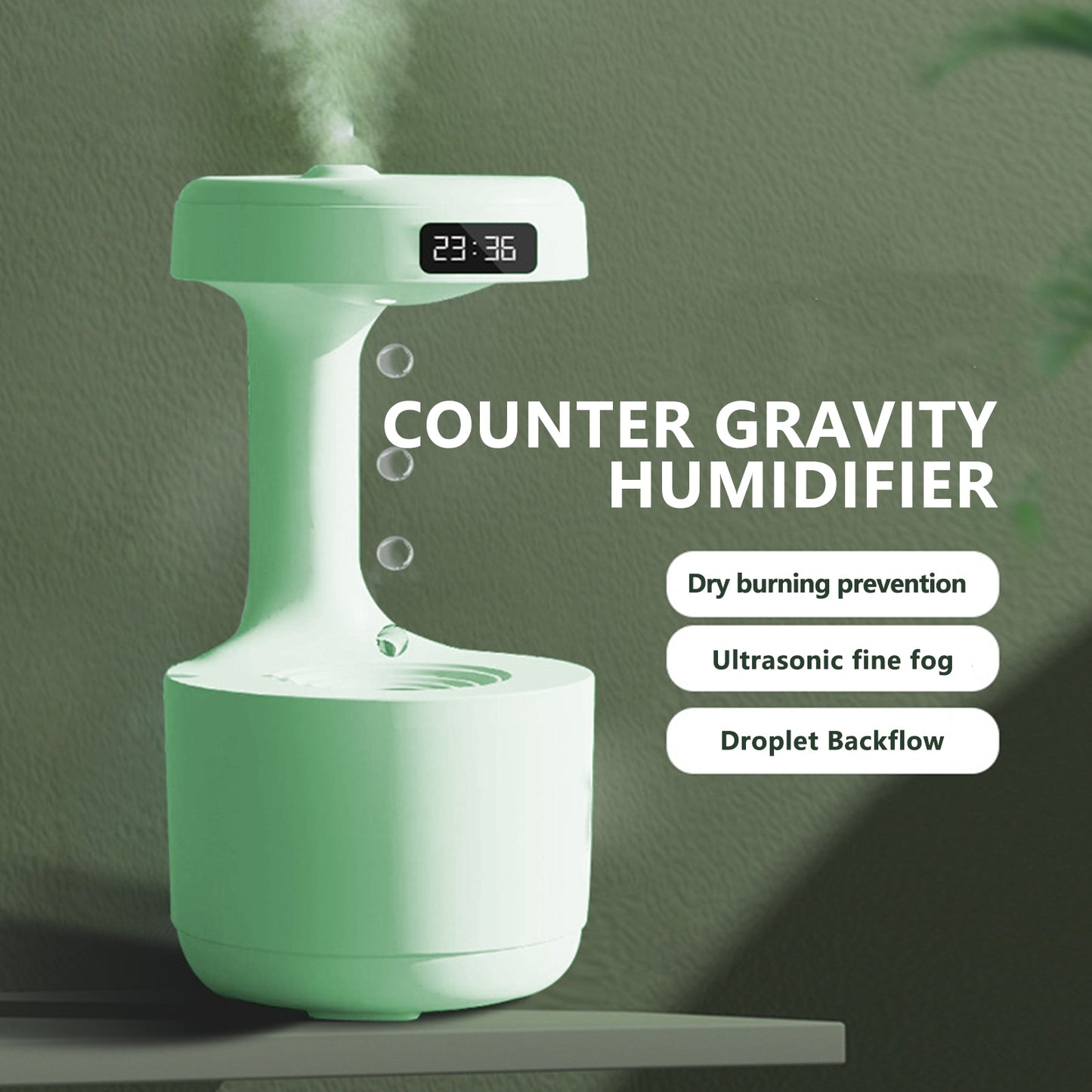 800ML Anti-gravity Water Drop Humidifier Night Light Weightless Sprayer Bedroom Water Drops Ultrasonic Cool Mist Maker Fogger - mglopal