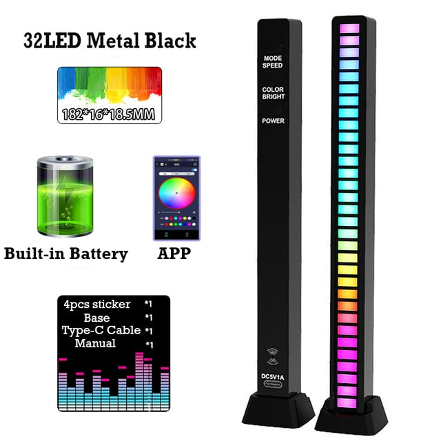 FTOYIN Creative RGB Music Sound Light Bar 5V USB 16/32Led App Control Led Music Rhythm Night Lights Pickup Voice Ambient Light