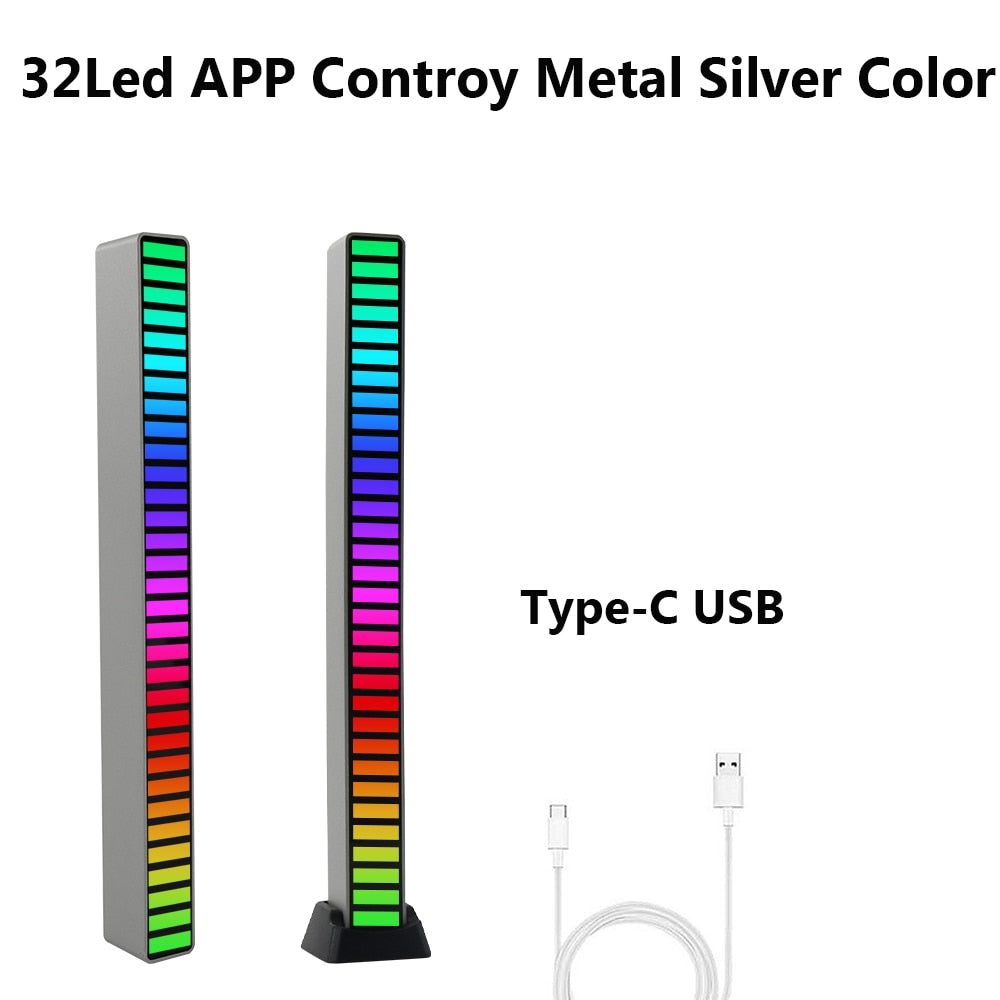 FTOYIN Creative RGB Music Sound Light Bar 5V USB 16/32Led App Control Led Music Rhythm Night Lights Pickup Voice Ambient Light