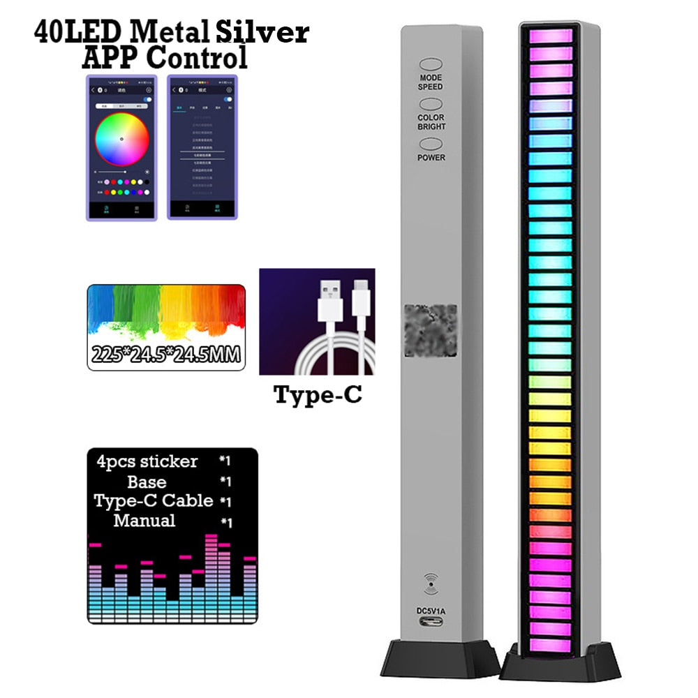 FTOYIN Creative RGB Music Sound Light Bar 5V USB 16/32Led App Control Led Music Rhythm Night Lights Pickup Voice Ambient Light