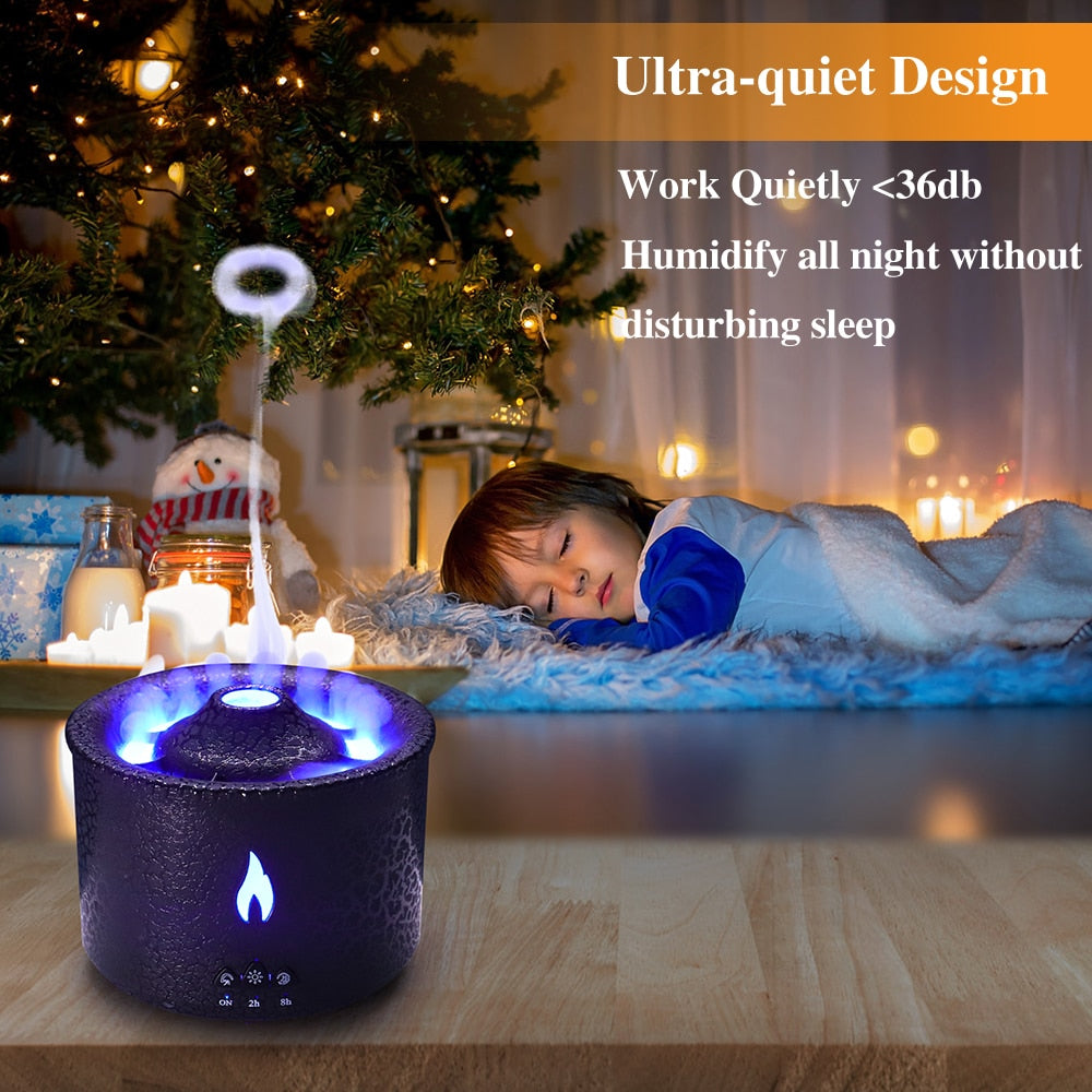 Volcano Fire Flame Air Humidifier Aroma Diffuser Essential Oil with Remote Control Jellyfish for Home Fragrance Mist Mak Smoking - mglopal