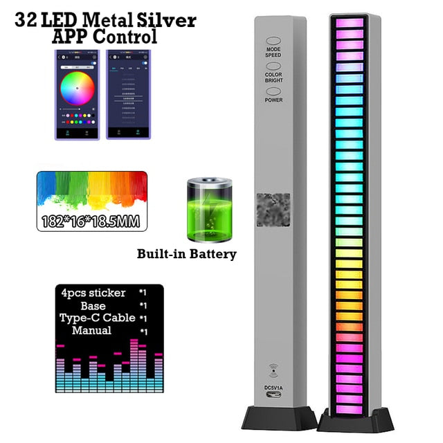 FTOYIN Creative RGB Music Sound Light Bar 5V USB 16/32Led App Control Led Music Rhythm Night Lights Pickup Voice Ambient Light