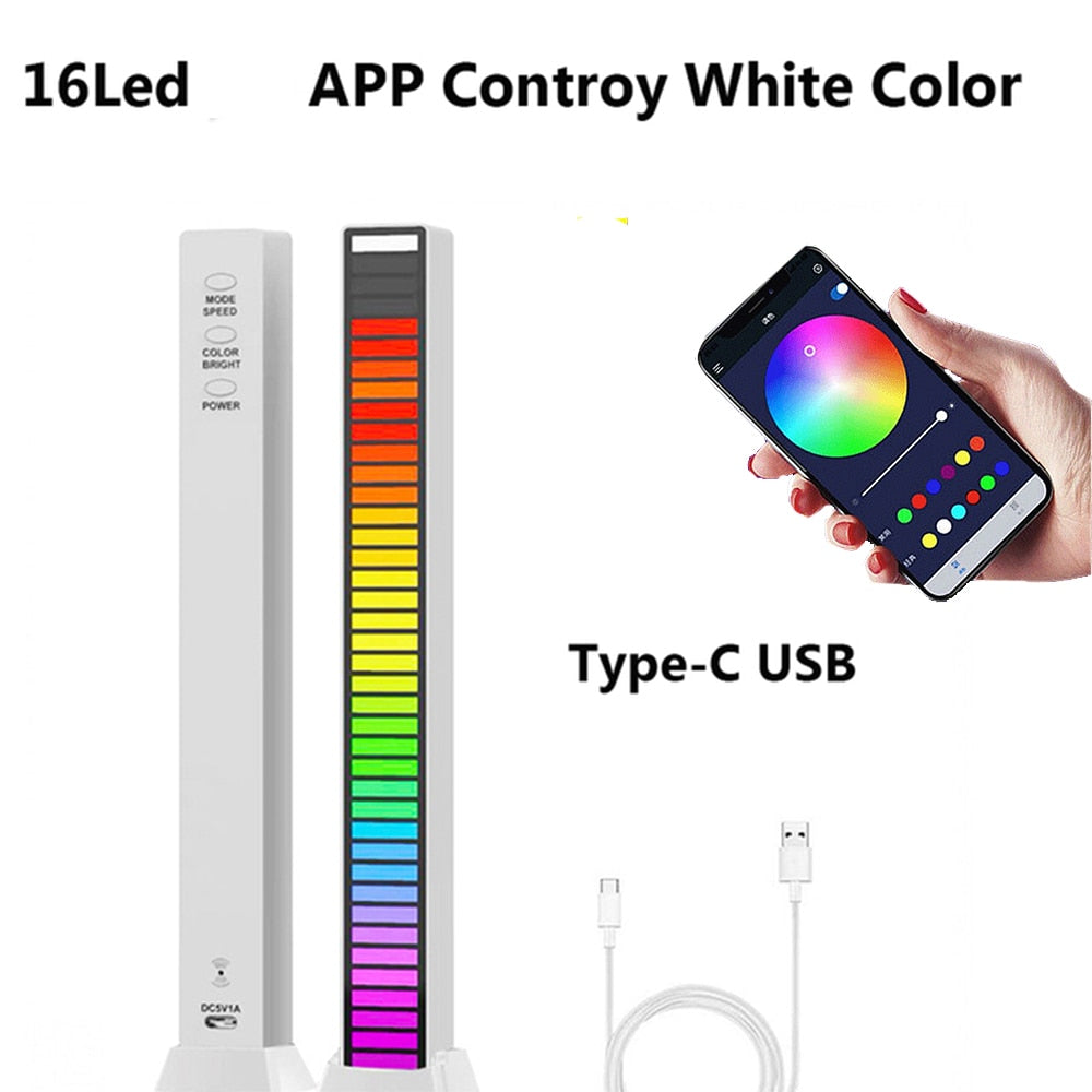FTOYIN Creative RGB Music Sound Light Bar 5V USB 16/32Led App Control Led Music Rhythm Night Lights Pickup Voice Ambient Light