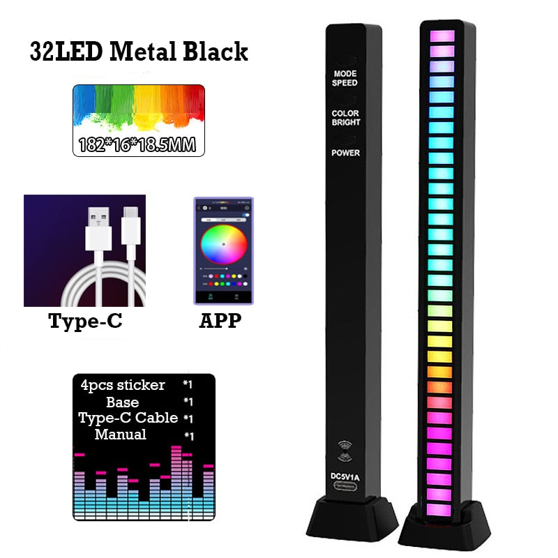 FTOYIN Creative RGB Music Sound Light Bar 5V USB 16/32Led App Control Led Music Rhythm Night Lights Pickup Voice Ambient Light