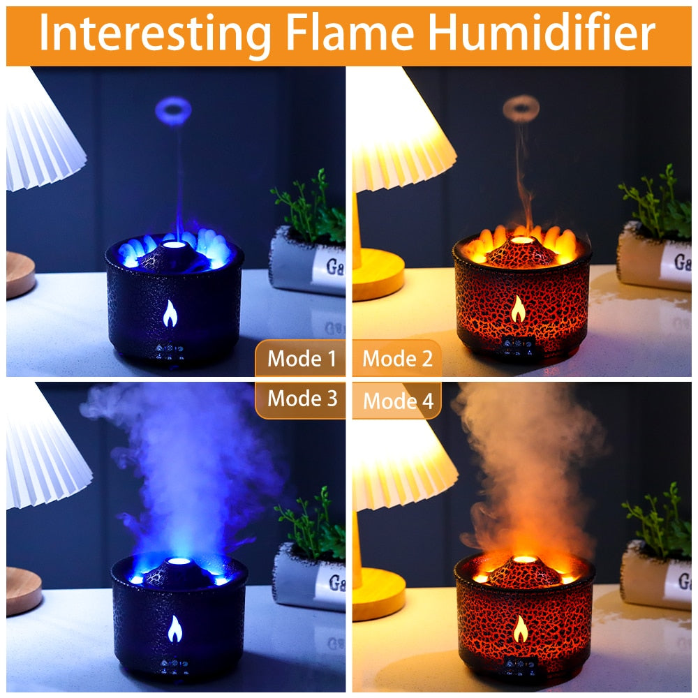Volcano Fire Flame Air Humidifier Aroma Diffuser Essential Oil with Remote Control Jellyfish for Home Fragrance Mist Mak Smoking - mglopal