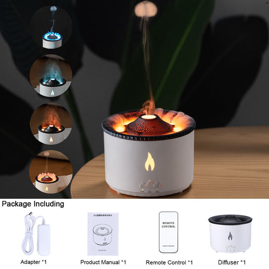 Volcano Fire Flame Air Humidifier Aroma Diffuser Essential Oil with Remote Control Jellyfish for Home Fragrance Mist Mak Smoking - mglopal