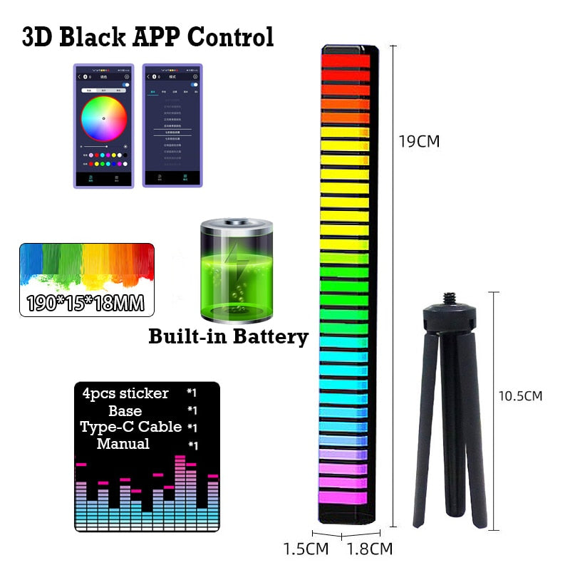 FTOYIN Creative RGB Music Sound Light Bar 5V USB 16/32Led App Control Led Music Rhythm Night Lights Pickup Voice Ambient Light