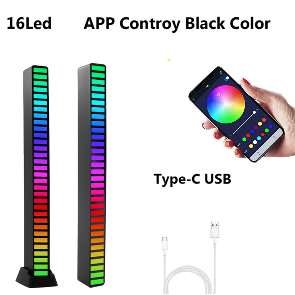 FTOYIN Creative RGB Music Sound Light Bar 5V USB 16/32Led App Control Led Music Rhythm Night Lights Pickup Voice Ambient Light
