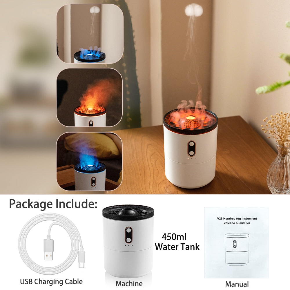 Volcano Fire Flame Air Humidifier Aroma Diffuser Essential Oil with Remote Control Jellyfish for Home Fragrance Mist Mak Smoking - mglopal