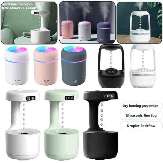800ML Anti-gravity Water Drop Humidifier Night Light Weightless Sprayer Bedroom Water Drops Ultrasonic Cool Mist Maker Fogger - mglopal