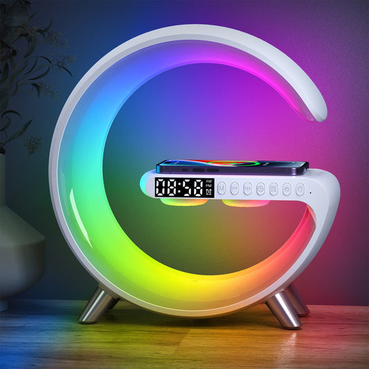 Multifunctional Wireless Charger Alarm Clock Speaker APP Control RGB Night Light Charging Station for Iphone 14 Samsung xiaomi
