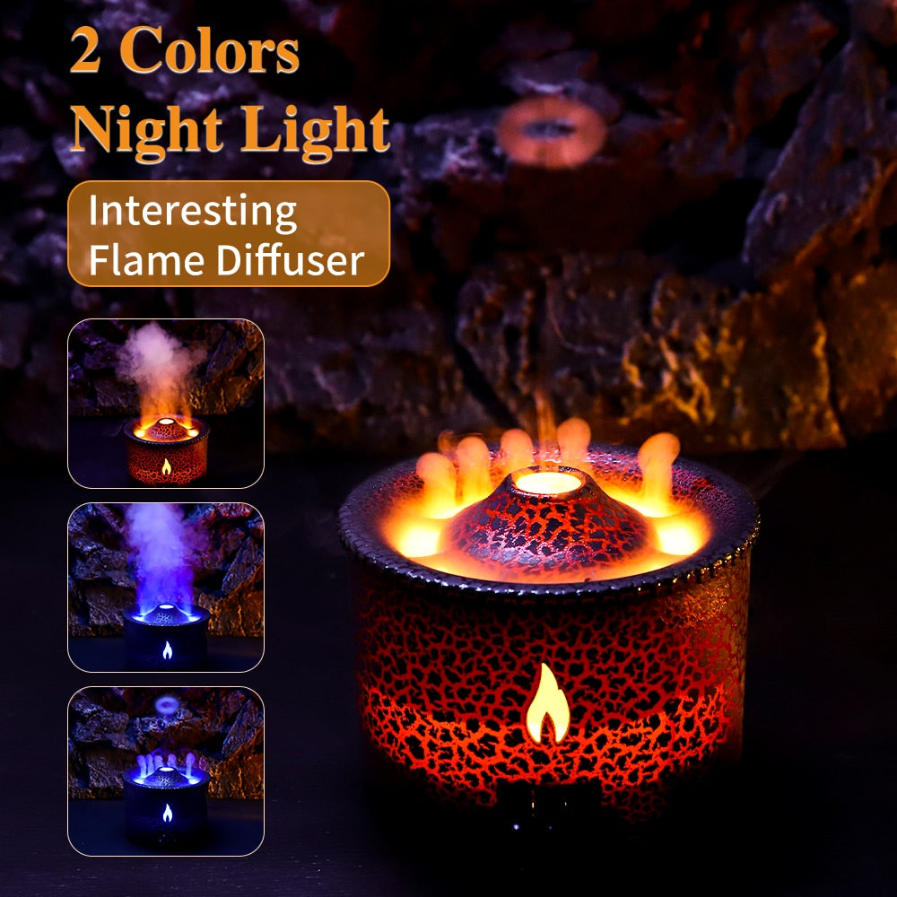 Volcano Fire Flame Air Humidifier Aroma Diffuser Essential Oil with Remote Control Jellyfish for Home Fragrance Mist Mak Smoking - mglopal